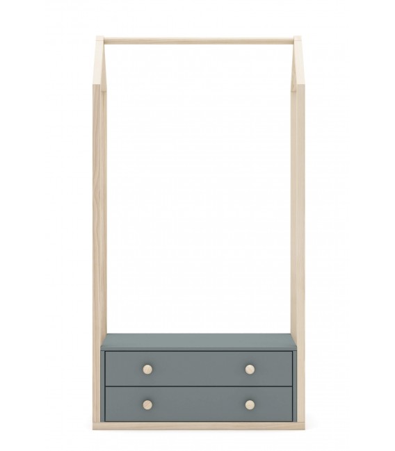 Perchero tipo burro 2 cajones madera de pino natural dm lacado gris mdmhogar