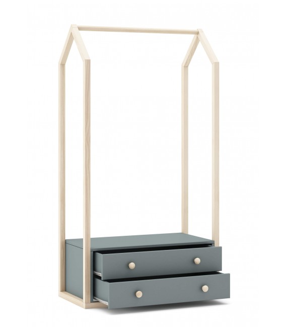 Perchero tipo burro 2 cajones madera de pino natural dm lacado gris mdmhogar