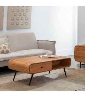 Mesa de centro rectangular con 1 cajón madera maciza mango  mdmhogar