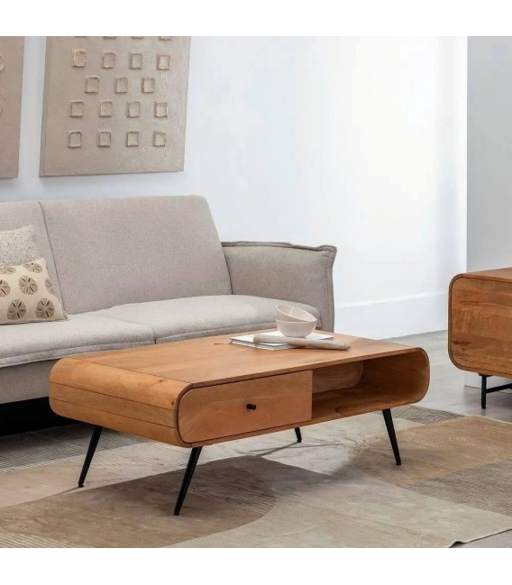 Mesa de centro rectangular con 1 cajón madera maciza mango  mdmhogar