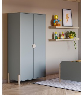 Armario ropero lacado en gris y madera natural 2 puertas y 1 barra mdmhogar