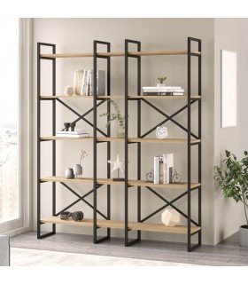 Librería estantería madera mdf imitación roble natural metal negro mdmhogar