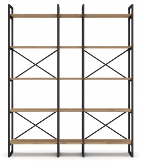 Librería estantería madera mdf imitación roble natural metal negro mdmhogar