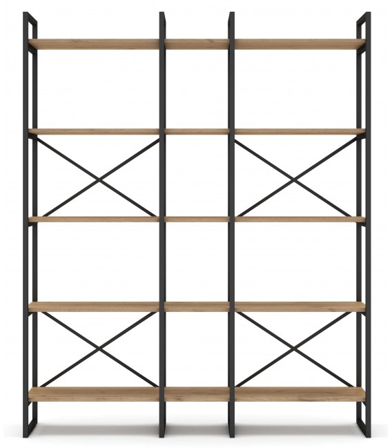 Librería estantería madera mdf imitación roble natural metal negro mdmhogar