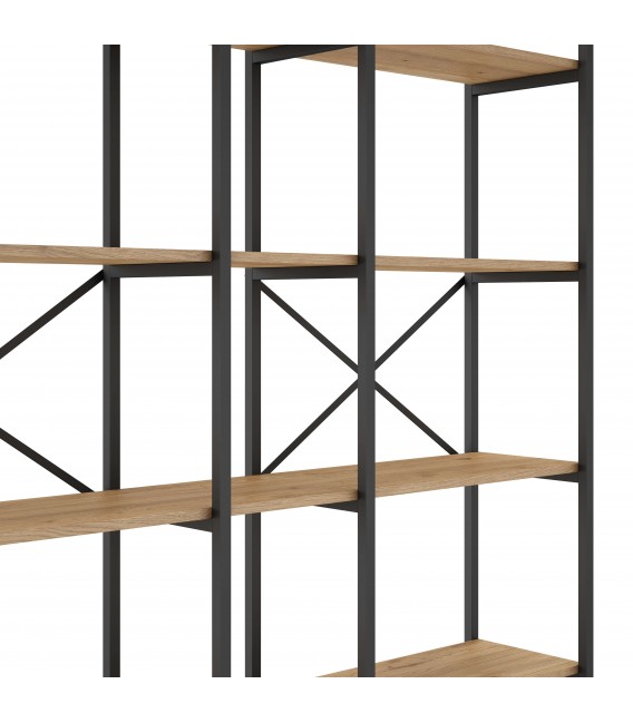 Librería estantería madera mdf imitación roble natural metal negro mdmhogar