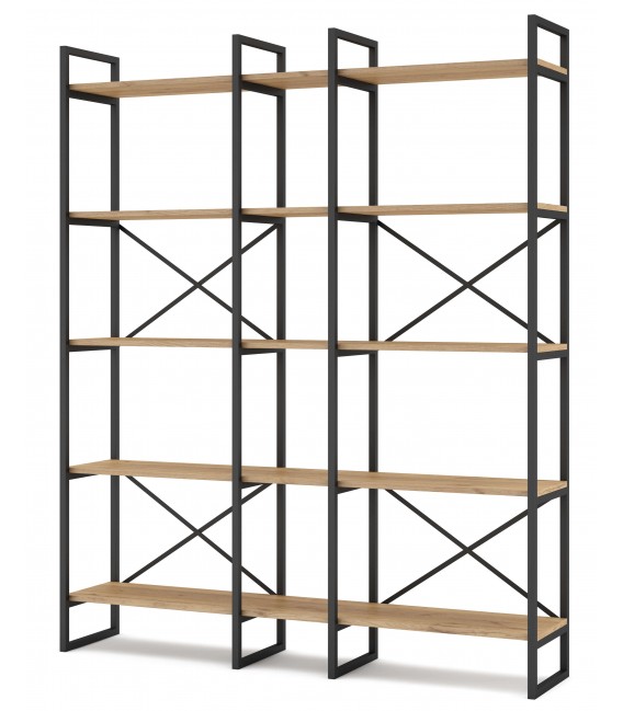 Librería estantería madera mdf imitación roble natural metal negro mdmhogar