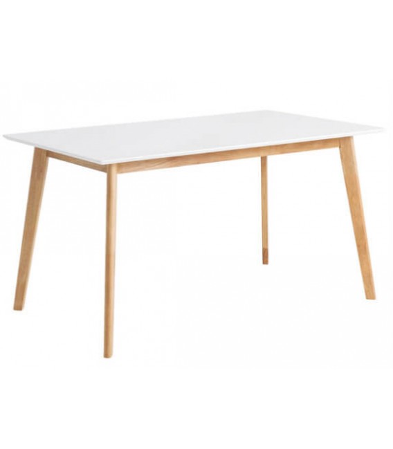 Mesa de comedor rectangular fija madera natural tapa lacada en blanco mdmhogar