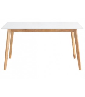 Mesa de comedor rectangular fija madera natural tapa lacada en blanco mdmhogar