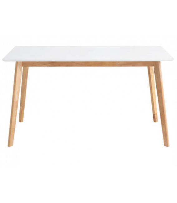Mesa de comedor rectangular fija madera natural tapa lacada en blanco mdmhogar