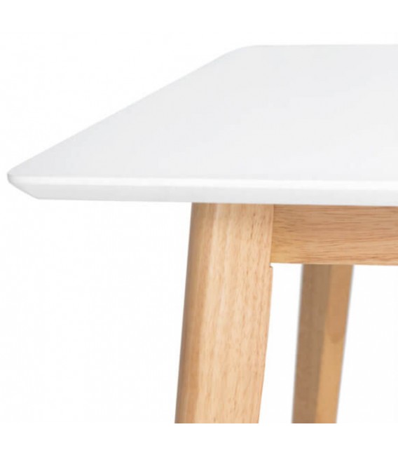 Mesa de comedor rectangular fija madera natural tapa lacada en blanco mdmhogar