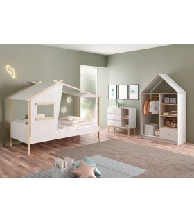 Cama individual montessori madera de pino natural lacado en blanco mdmhogar