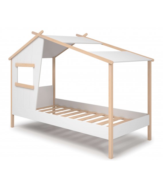 Cama individual montessori madera de pino natural lacado en blanco mdmhogar