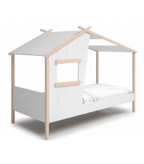 Cama individual montessori madera de pino natural lacado en blanco mdmhogar
