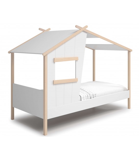 Cama individual montessori madera de pino natural lacado en blanco mdmhogar