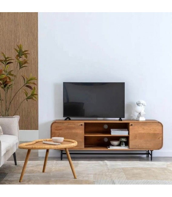 Mueble de TV madera mango metal negro estilo colonial mdmhogar