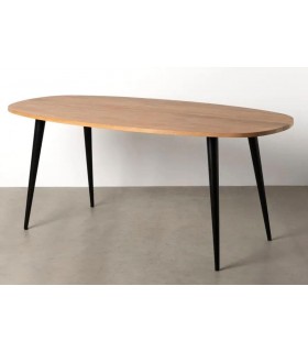 Mesa de comedor ovalada madera mango metal negro mdmhogar