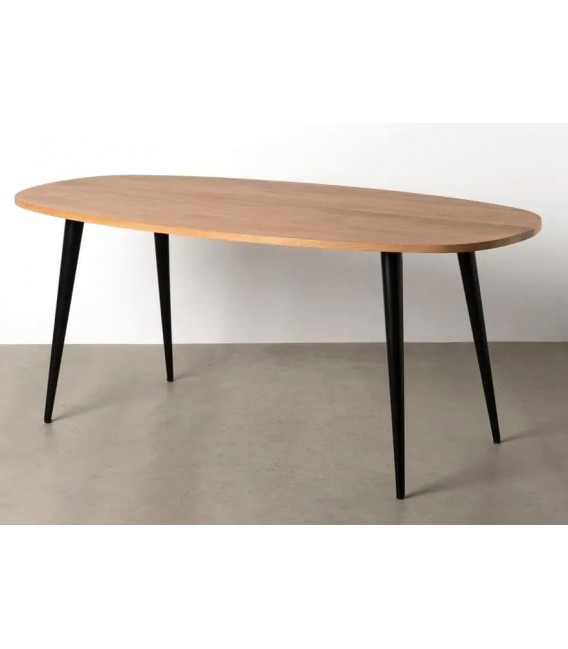 Mesa de comedor ovalada madera mango metal negro mdmhogar