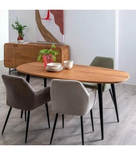 Mesa de comedor ovalada madera mango metal negro mdmhogar