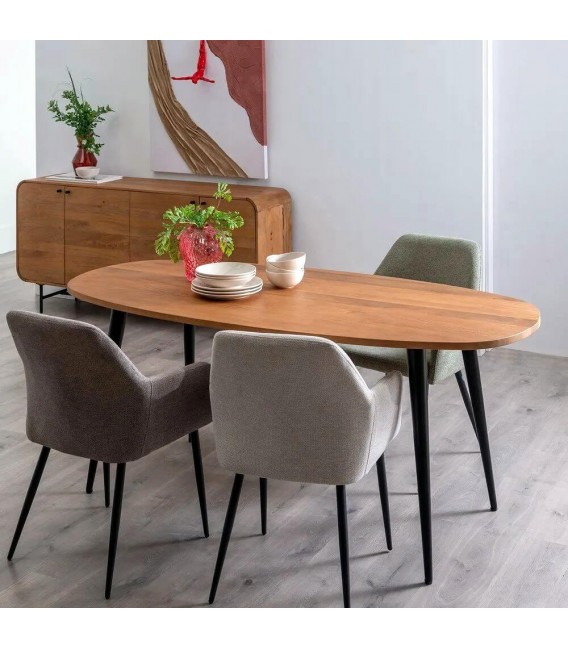 Mesa de comedor ovalada madera mango metal negro mdmhogar