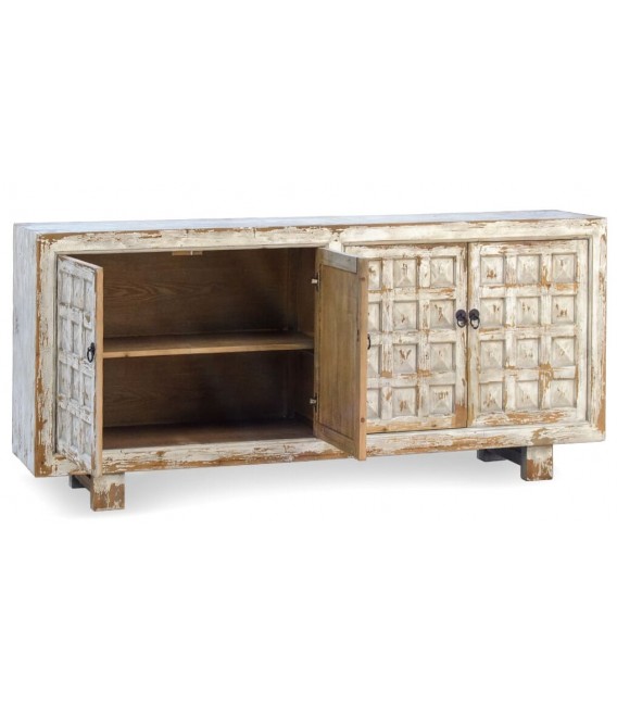 Aparador de estilo oriental madera natural de pino decapado en blanco mdmhogar