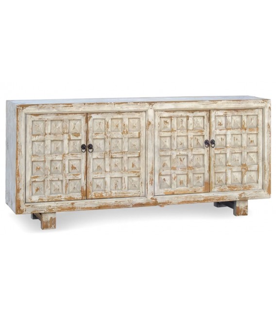 Aparador de estilo oriental madera natural de pino decapado en blanco mdmhogar