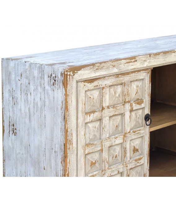 Aparador de estilo oriental madera natural de pino decapado en blanco mdmhogar