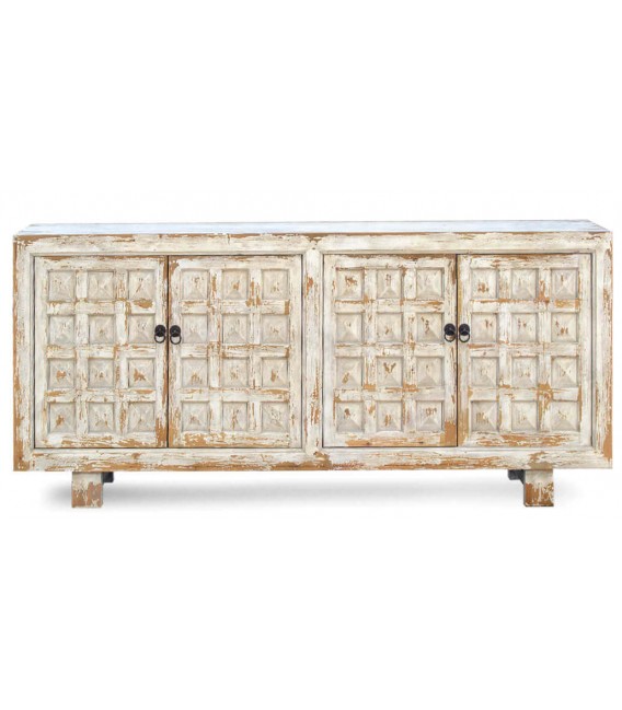 Aparador de estilo oriental madera natural de pino decapado en blanco mdmhogar