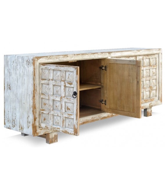 Aparador de estilo oriental madera natural de pino decapado en blanco mdmhogar