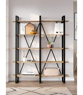 Librería estantería madera mdf imitación roble natural metal negro mdmhogar