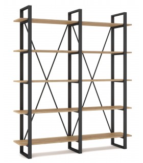 Librería estantería madera mdf imitación roble natural metal negro mdmhogar