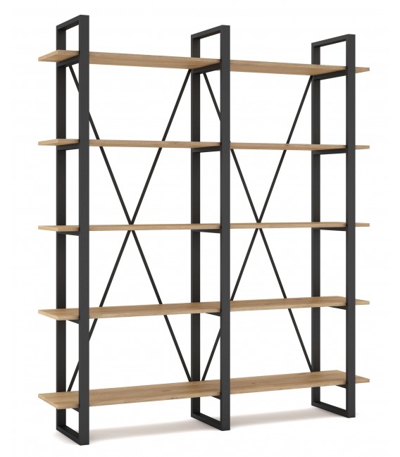 Librería estantería madera mdf imitación roble natural metal negro mdmhogar