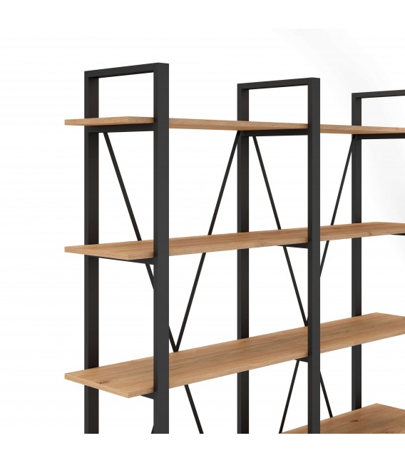 Librería estantería madera mdf imitación roble natural metal negro mdmhogar