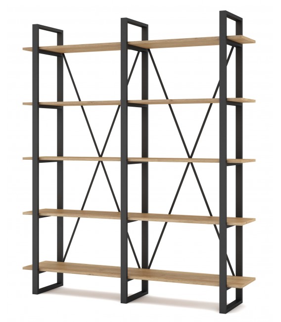 Librería estantería madera mdf imitación roble natural metal negro mdmhogar