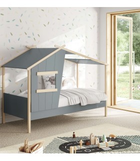 Cama individual infantil montessori madera natural lacado color kaki mdmhogar