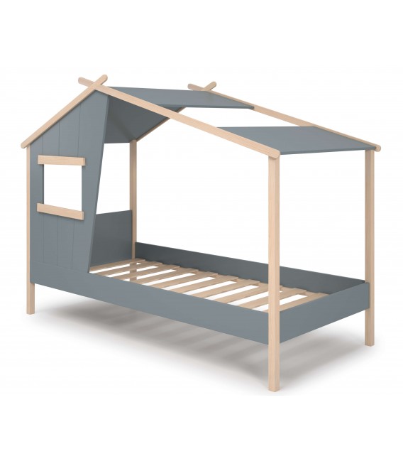 Cama individual infantil montessori madera natural lacado color kaki mdmhogar