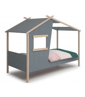 Cama individual infantil montessori madera natural lacado color kaki mdmhogar