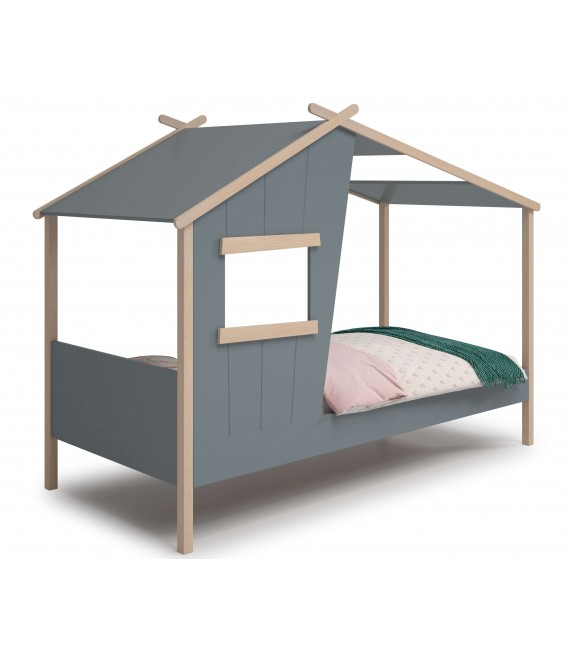 Cama individual infantil montessori madera natural lacado color kaki mdmhogar