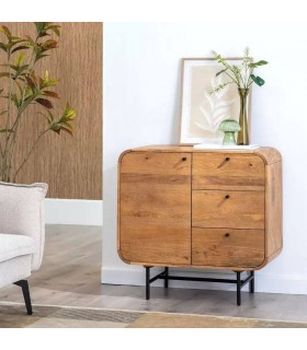 Cómoda combinada madera maciza mango metal negro mdmhogar