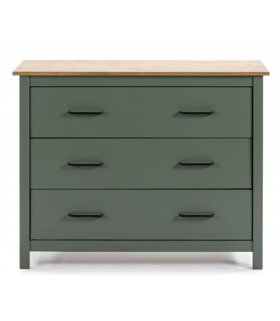 Cómoda realizada en pino natural combinado con laca verde,