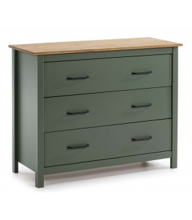 Cómoda realizada en pino natural combinado con laca verde,