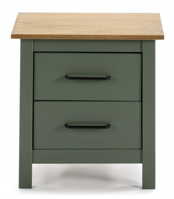 Mesita de noche pino natural combinado con laca verde mdmhogar