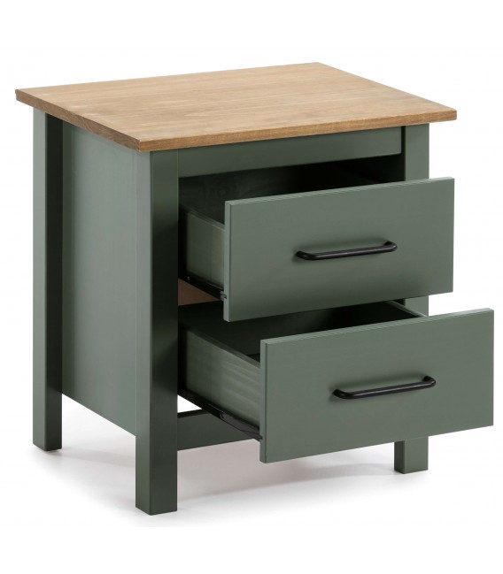 Mesita de noche pino natural combinado con laca verde mdmhogar