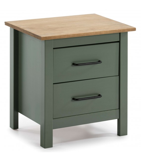 Mesita de noche pino natural combinado con laca verde mdmhogar