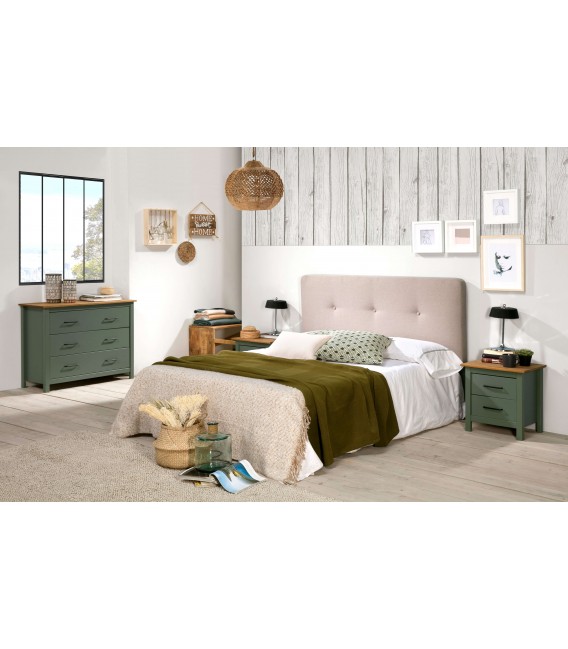 Mesita de noche pino natural combinado con laca verde mdmhogar