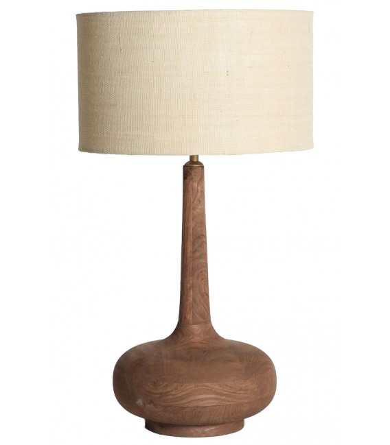 Lámpara de sobremesa grande madera de mango color nogal yute natural mdmhogar