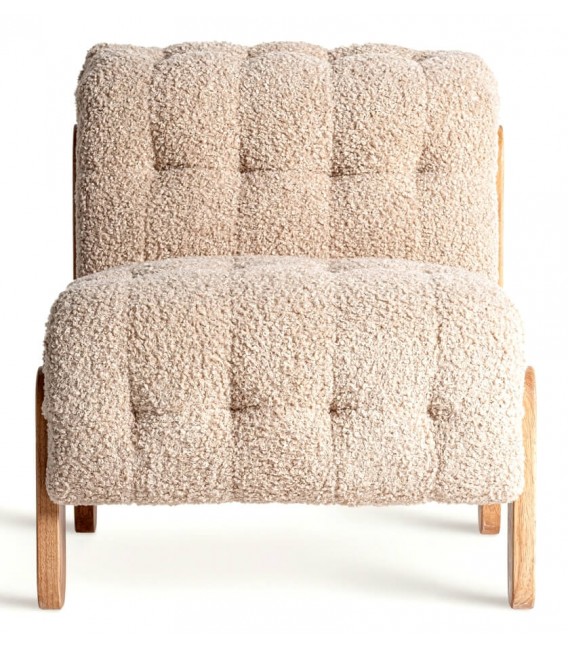 Sillón cómodo de estilo alpino tapizado en boucle de color beige mdmhogar