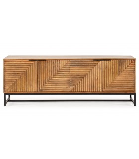 Mueble de TV madera tallada natural patas y tiradores en metal negro mdmhogar