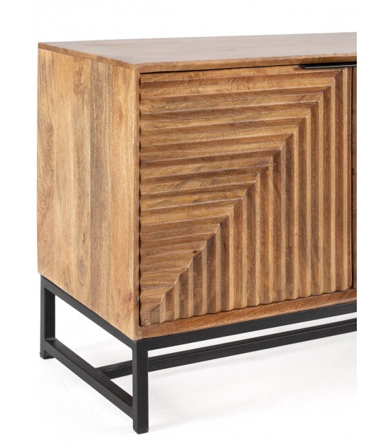 Mueble de TV madera tallada natural patas y tiradores en metal negro mdmhogar