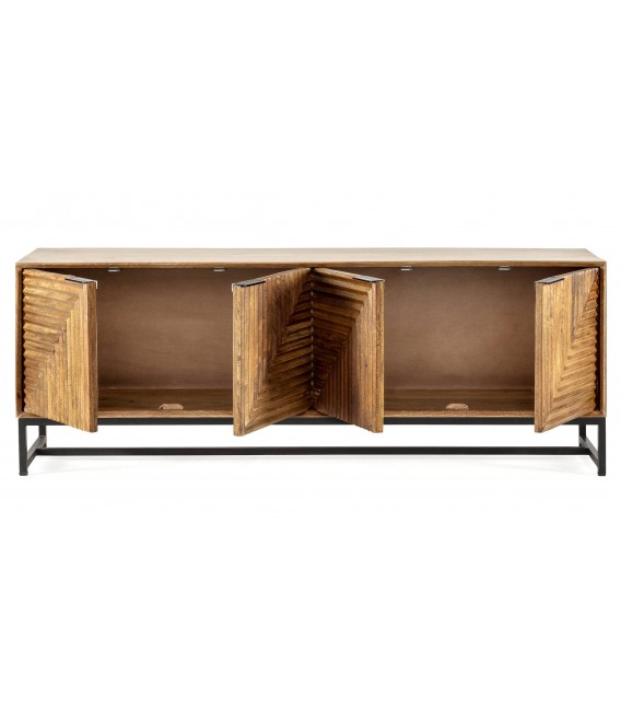 Mueble de TV madera tallada natural patas y tiradores en metal negro mdmhogar