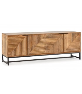 Mueble de TV madera tallada natural patas y tiradores en metal negro mdmhogar